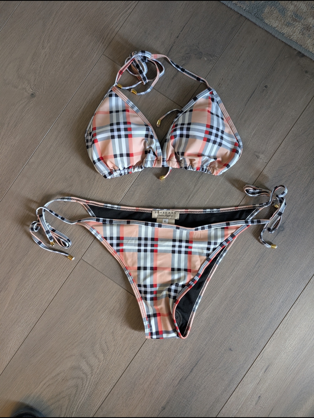 Burberry Classic Check Triangle Bikini in Beige Pink